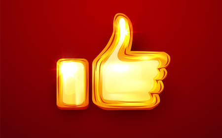 Golden like icon. Thumbs up approve symbol.のイラスト素材
