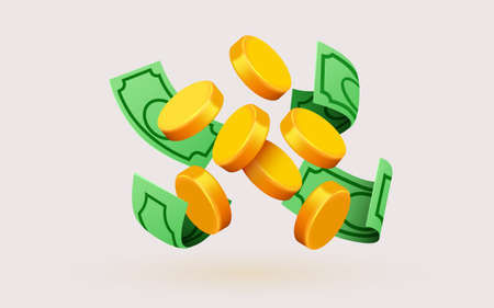 Falling coins, falling money, flying gold coins, golden rain. Jackpot or success concept. Modern background.のイラスト素材