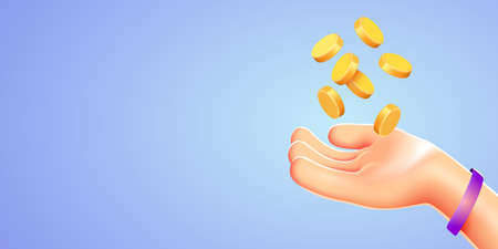 Cartoon Hand receives or gives money. Financial success, salary, growth income, savings or...