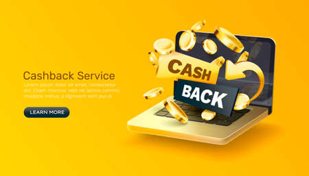 Laptop icon cash back, bonus coin, computer money finance. Vectorのイラスト素材