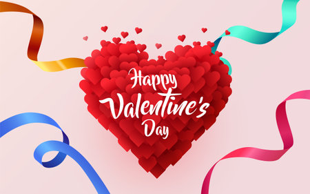 Happy Valentines Day Background with Flying Hearts Balloons.のイラスト素材
