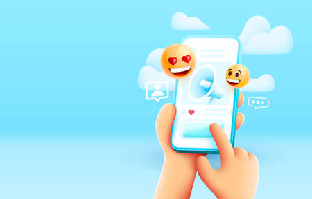 Megaphone flying out like icons, social networks for communication of people. Vectorのイラスト素材