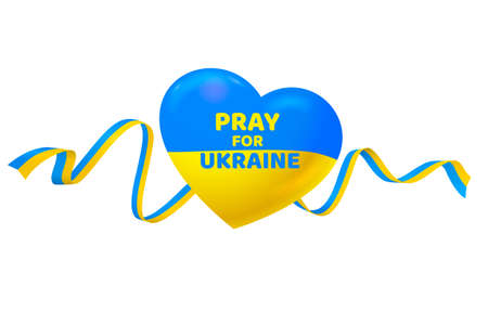 Pray for Ukraine, heart with a yellow-blue ribbon of the flag of Ukraine. Vectorのイラスト素材