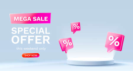 Mega sale special offer, Stage podium percent, Stage Podium Scene with for Award, Decor element background. Vectorのイラスト素材