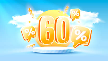 Mega sale special offer, Summer 60 off sale banner. Sign board promotion. Vectorのイラスト素材