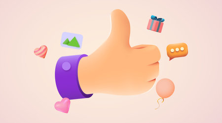 Cartoon human hand with thumb. Concept of like at social network, success or good feedback.のイラスト素材