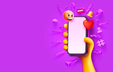 Smart phone emoji and like, display social media. Vectorのイラスト素材