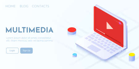 Video player on computer screen. Multimedia concepts. Modern futuristic design graphic elements.のイラスト素材