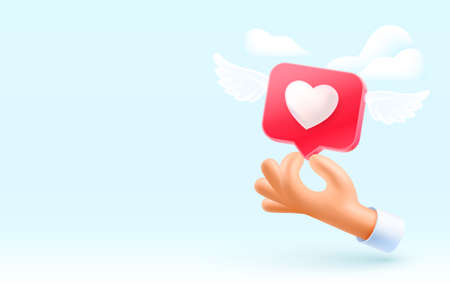 Hand holding heart social like icon, banner message. Vectorのイラスト素材