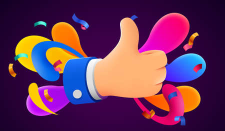 Cartoon human hand with thumb. Concept of like at social network, success or good feedback.