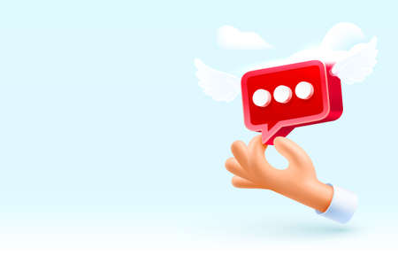 Hand hand holding a chat icon, banner message. Vectorのイラスト素材