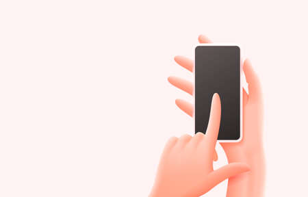 smartphone in hand, pressing the touchscreen, web banner. Vectorのイラスト素材