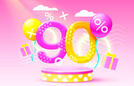 Mega sale special offer, Stage podium percent 90, Stage Podium Scene with for Award, Decor element background.のイラスト素材