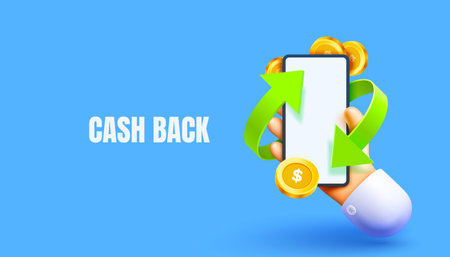 Mobile cash back service, financial payment Smartphone mobile screen, technology mobile display. Vectorのイラスト素材