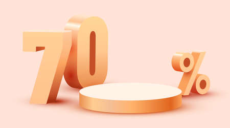 70 percent Off. Discount creative composition. Product presentation, mock up, podium. Sale banner and poster.のイラスト素材