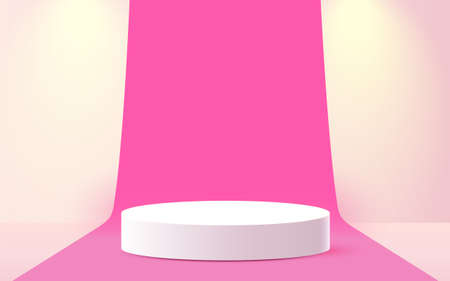 Abstract scene background. Cylinder podium on pink background. Product presentation, mock up, show cosmetic product, Podium, stage pedestal or platform.のイラスト素材