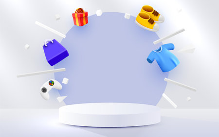 Abstract scene background with fashion items. Cylinder podium on white background. Product...