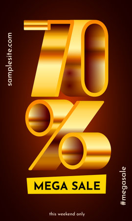 70 percent Off. Discount creative composition. Mega Sale or 70 percent bonus symbol.のイラスト素材