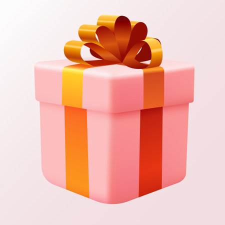 Pink present box with golden ribbon isolated on white.のイラスト素材
