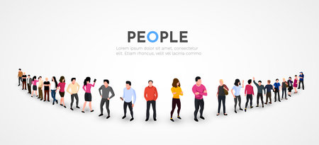 Group of people staying in line. Our team concept. Background with space for text. Business people.のイラスト素材