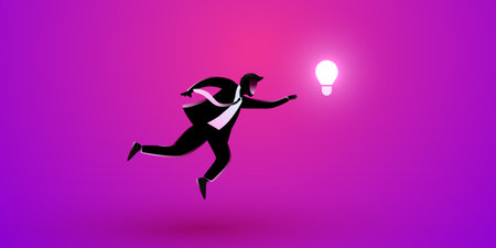 Businessman flies to the idea. Innovation and startup concept.のイラスト素材