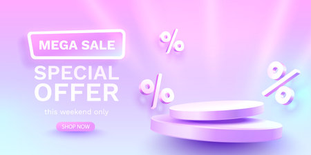 Podium percentage, flyer event product. sale off banner. Vectorのイラスト素材