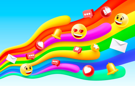 Rainbow wave in the sky social icon, art banner. Vectorのイラスト素材