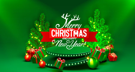 Podium merry Christmas. shopping new year banner. Vectorのイラスト素材