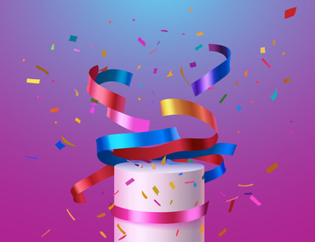 Ribbon podium present, holiday shopping pedestal. Vectorのイラスト素材