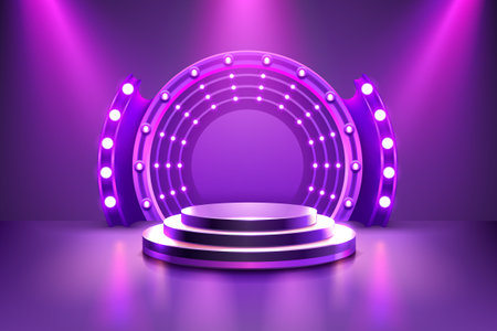 Show light, Stage Podium Scene with for Award Ceremony on purple Background. Vectorのイラスト素材
