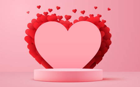 Valentines day scene background. Product presentation, mock up, show cosmetic product, Podium, stage pedestal or platform.のイラスト素材