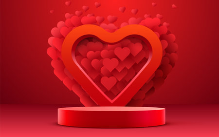 Valentines day scene background. Product presentation, mock up, show cosmetic product, Podium, stage pedestal or platform.のイラスト素材