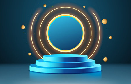 Podium space star, event show stage, game podium light. Vectorのイラスト素材