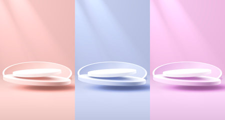 Stage podium with lighting, Stage Podium Scene with for Award, Decor element background, color set. Vectorのイラスト素材