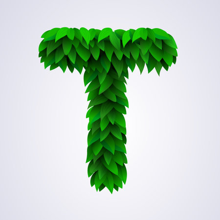 Alphabet letters made from fresh green leafs. Letter Tのイラスト素材