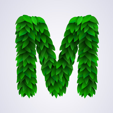 Alphabet letters made from fresh green leafs. Letter Mのイラスト素材
