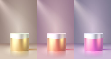 Golden podium with lighting, Stage Podium Scene with for Award, Decor element background, color set. Vectorのイラスト素材