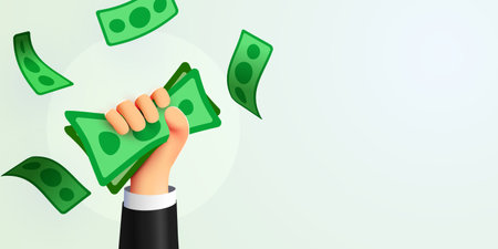 3d hand holding a stack of money. The concept of financial success and income.のイラスト素材