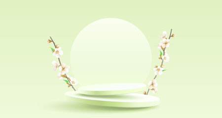 Podium nature presentation, season banner beauty, sakura holiday event. Vectorのイラスト素材