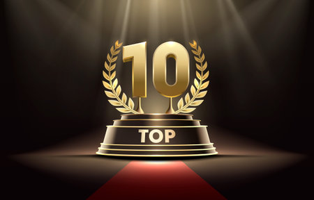 Top 10 best podium award sign, golden object. Vectorのイラスト素材