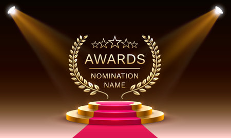 Awards nomination name podium, golden prize event, scene star ceremony. Vectorのイラスト素材