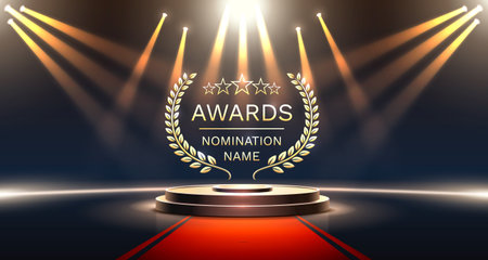 Awards nomination name podium, golden prize event, scene star ceremony. Vectorのイラスト素材