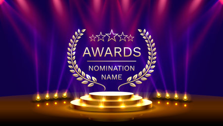 Awards nomination name podium, golden prize event, scene star ceremony. Vectorのイラスト素材
