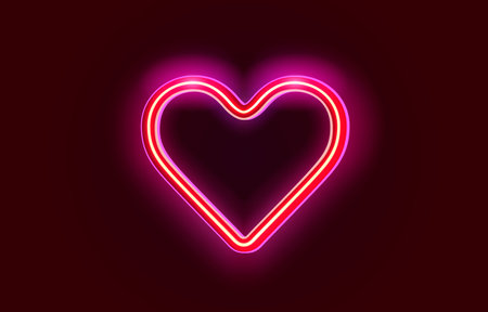 Neon heart signboard on the red background.のイラスト素材