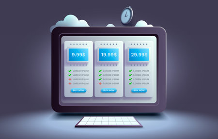 Tariff voucher buy service, box list page, website banner. Vectorのイラスト素材