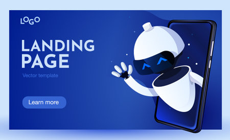 Smartphone with robot. Chatbot or AI concept.のイラスト素材