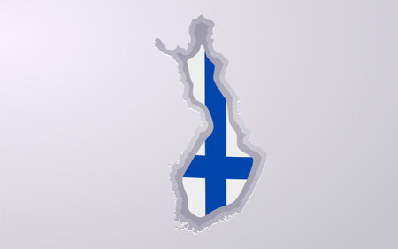 Creative Finland map with flag colors in paper cut style.のイラスト素材