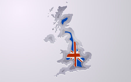 Creative Great Britain map with flag colors in paper cut style.のイラスト素材