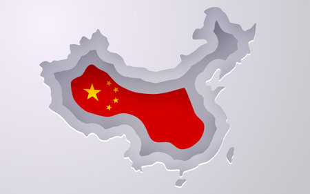 Creative China map with flag colors in paper cut style.のイラスト素材