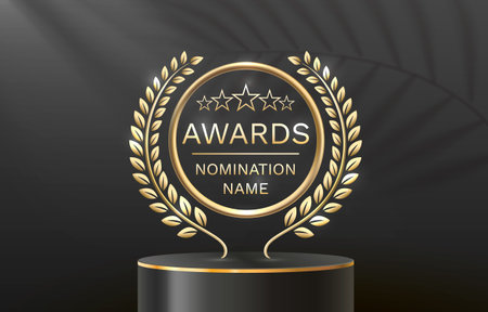 Awards nomination name podium, golden prize event, scene star ceremony.のイラスト素材